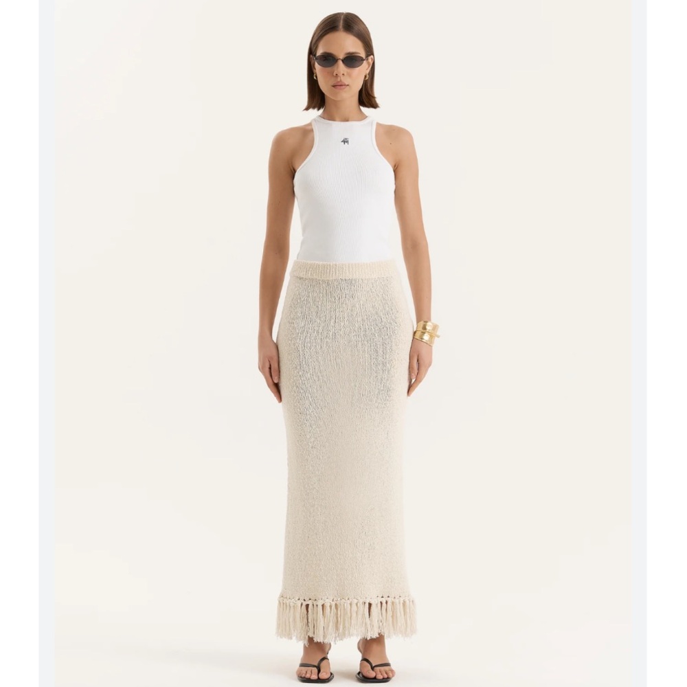 NWT Lauryn Knit Fringe Skirt in Beige x 4th & Reckless- Medium